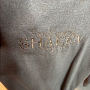 Love in Faith brown “I will no be shaken” embroidered sweatshirt